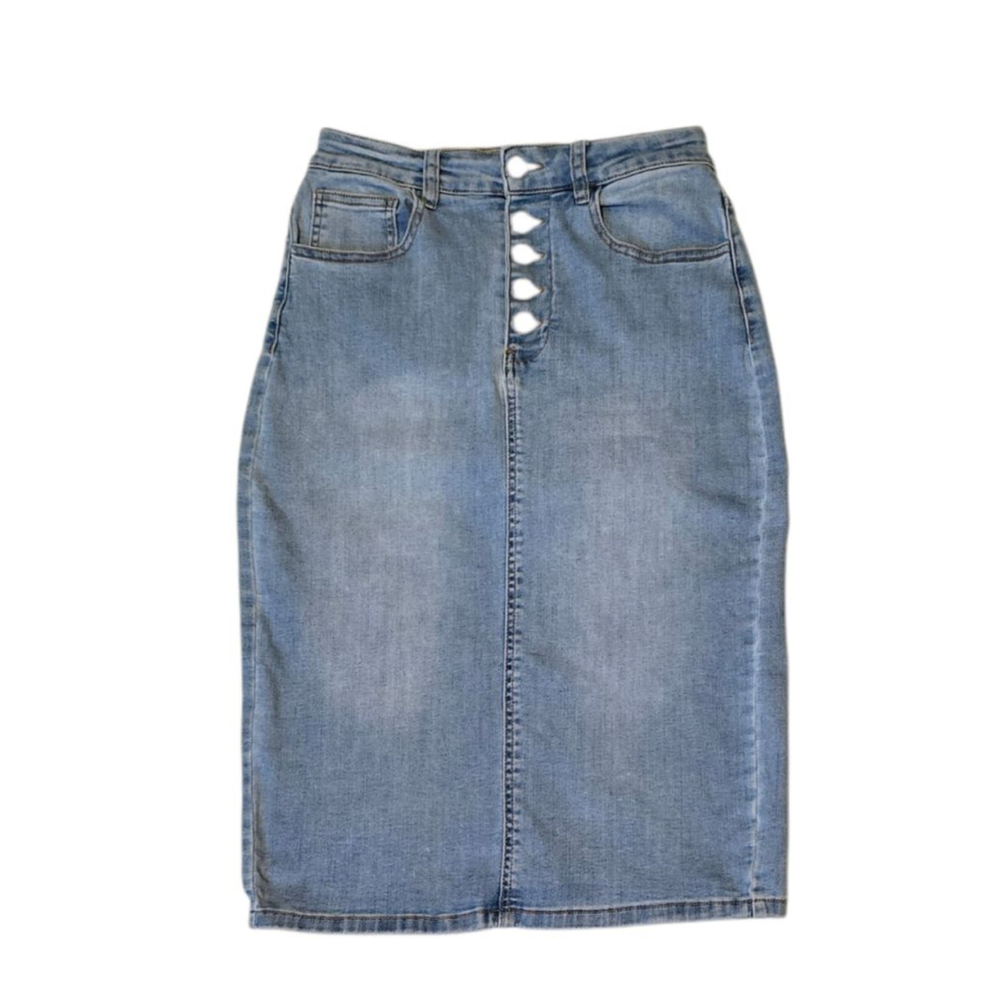 Women's Jupe by‎ Abby Blue Denim Button Front Pencil Skirt XS